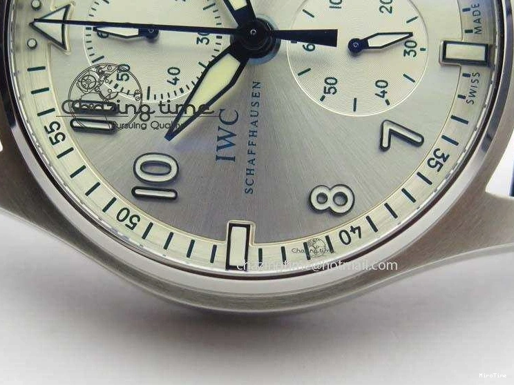 MIROTIME 0409 Pilot Chrono SS IW387809 ZF 1:1 Best Edition Silver Dial Blue Numbers On Blue Leather Strap A Lightweight 7263